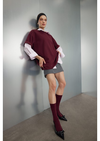 Yüksek Bel Basic Düz Pamuk Yırtmaçlı Astarlı Mini Etek