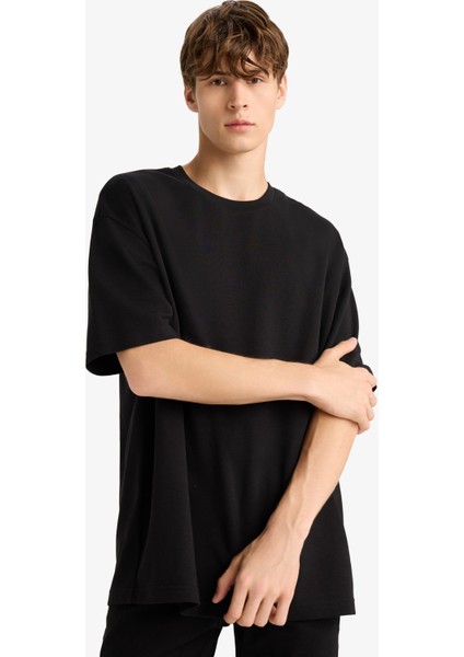 Oversize Geniş Kalıp Bisiklet Yaka Ağır Kumaş Basic Düz Kısa Kollu Tişört E9798AX25AU fırsatları