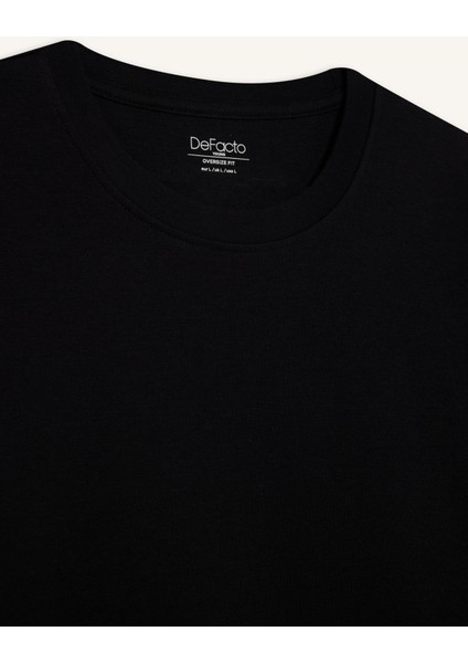 Oversize Geniş Kalıp Bisiklet Yaka Ağır Kumaş Basic Düz Kısa Kollu Tişört E9798AX25AU
