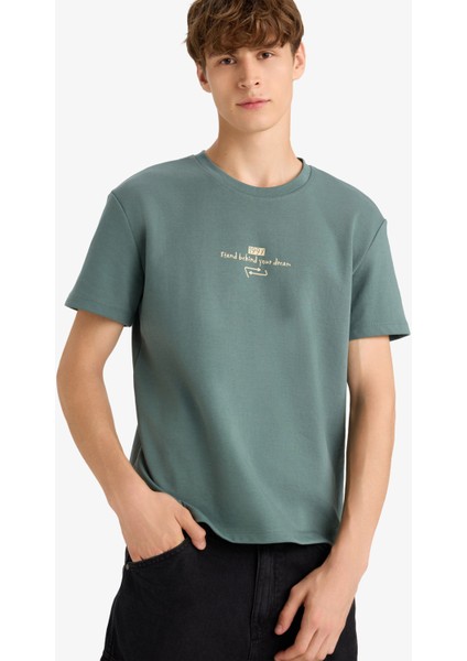 Boxy Fit Bisiklet Yaka Baskılı Kısa Kollu Tişört F8592AX25HS