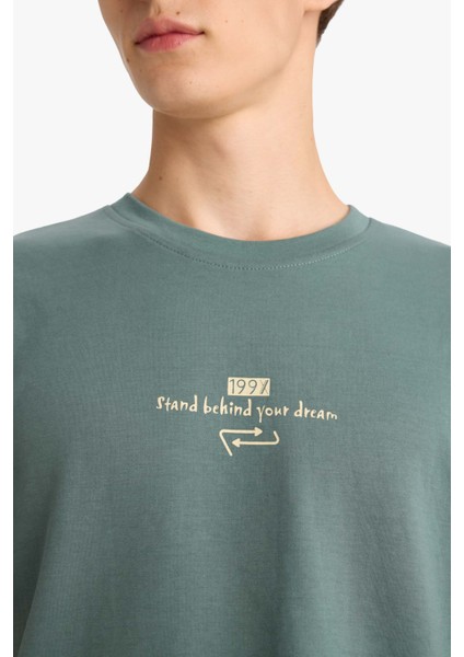 Boxy Fit Bisiklet Yaka Baskılı Kısa Kollu Tişört F8592AX25HS indirimleri