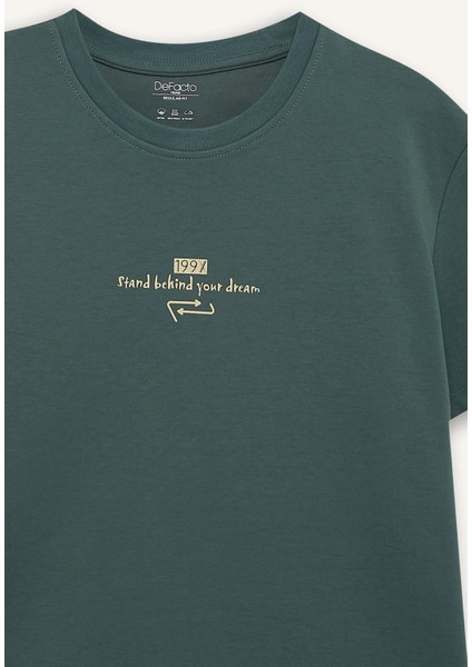 Boxy Fit Bisiklet Yaka Baskılı Kısa Kollu Tişört F8592AX25HS