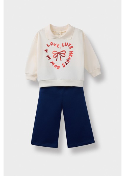 Kız Bebek 2'li Takım Baskılı İçi Yumuşak Tüylü Okul Sweatshirt Eşofman Altı F3744A525AU fiyatları