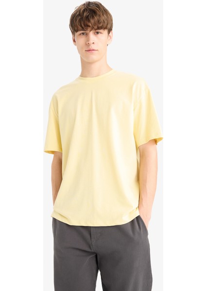 %100 Pamuk Boxy Fit Rahat Kesim Bisiklet Yaka Sırt Baskılı Kısa Kollu Tişört F8328AX25AU modelleri