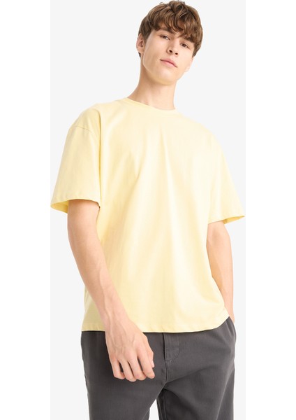 %100 Pamuk Boxy Fit Rahat Kesim Bisiklet Yaka Sırt Baskılı Kısa Kollu Tişört F8328AX25AU indirimleri