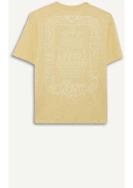 %100 Pamuk Boxy Fit Rahat Kesim Bisiklet Yaka Sırt Baskılı Kısa Kollu Tişört F8328AX25AU