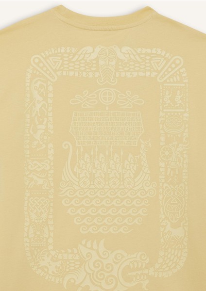 %100 Pamuk Boxy Fit Rahat Kesim Bisiklet Yaka Sırt Baskılı Kısa Kollu Tişört F8328AX25AU