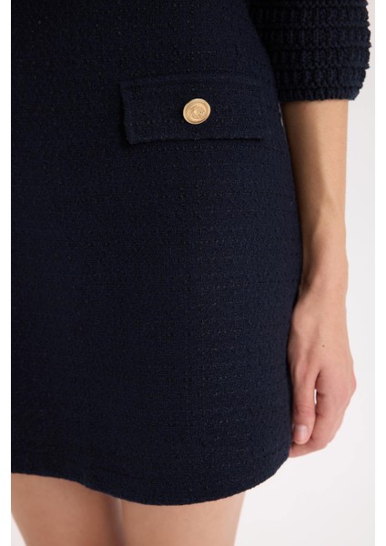 A Kesim Normal Bel Astarlı Tweed Mini Etek B0692AX24AU