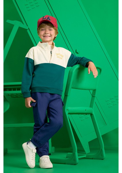 Erkek Bebek Jogger Fit Esnek Bantlı Paça Gabardin Okul Pantolonu F3668A525AU