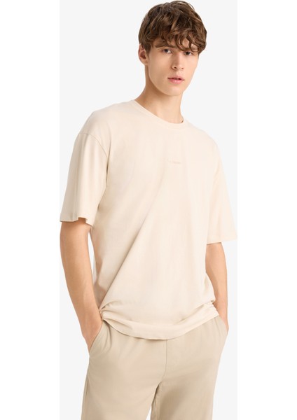 %100 Pamuk Boxy Fit Rahat Kesim Bisiklet Yaka Sırt Baskılı Kısa Kollu Tişört F8330AX25AU modelleri