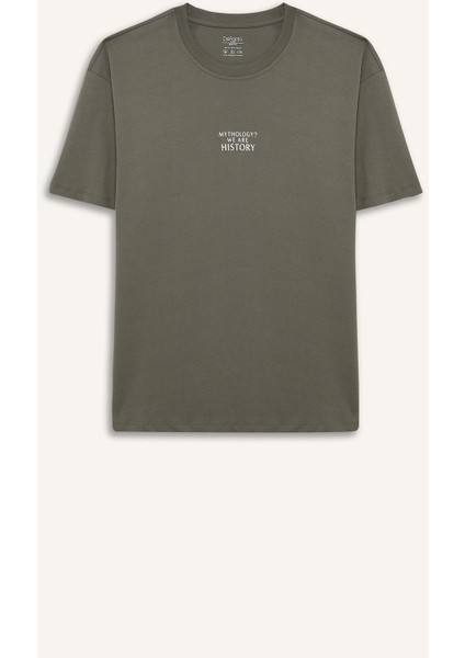 %100 Pamuk Boxy Fit Rahat Kesim Bisiklet Yaka Sırt Baskılı Kısa Kollu Tişört F8331AX25AU