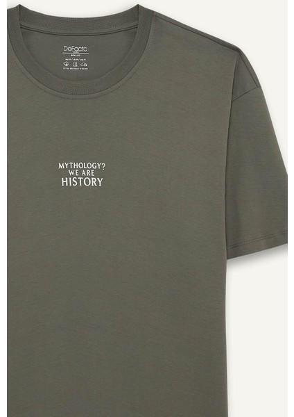 %100 Pamuk Boxy Fit Rahat Kesim Bisiklet Yaka Sırt Baskılı Kısa Kollu Tişört F8331AX25AU