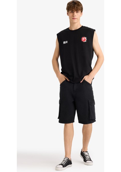 Boxy Fit Baskılı Bisiklet Yaka Atlet G0020AX25HS fiyatları