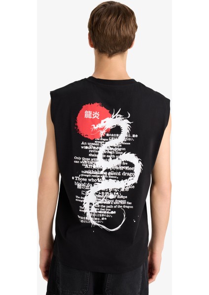 Boxy Fit Baskılı Bisiklet Yaka Atlet G0020AX25HS