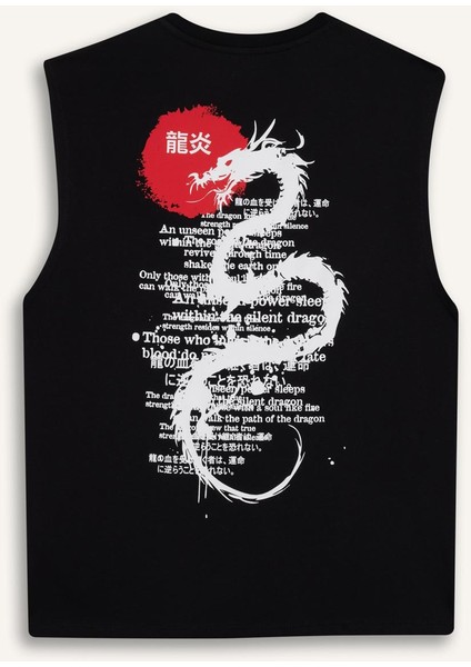 Boxy Fit Baskılı Bisiklet Yaka Atlet G0020AX25HS