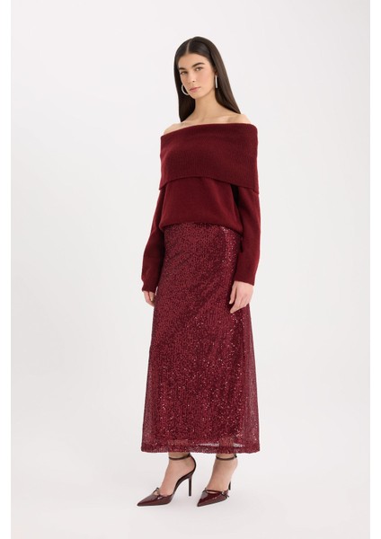 A Kesim Normal Bel Payetli Kumaş Maxi Etek E2440AX24WN fiyatları