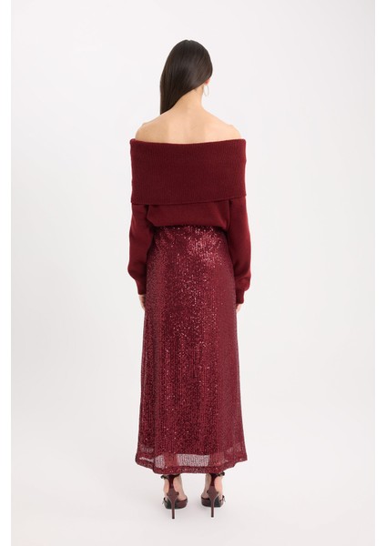 A Kesim Normal Bel Payetli Kumaş Maxi Etek E2440AX24WN