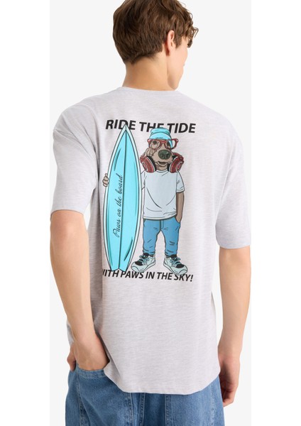 Boxy Fit Bisiklet Yaka Sırt Baskılı Kısa Kollu Tişört F4541AX25HS