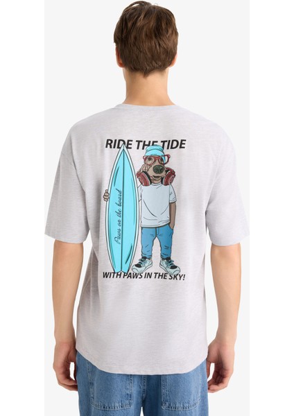 Boxy Fit Bisiklet Yaka Sırt Baskılı Kısa Kollu Tişört F4541AX25HS