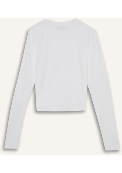 Fitted Bisiklet Yaka Basic Düz Uzun Kollu Tişört D0199AX25SP