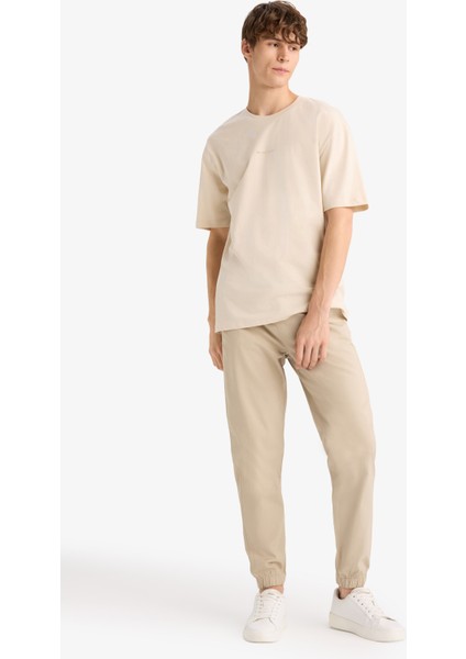 %100 Pamuk Jogger Slim Fit Dar Kesim Beli Bağcıklı Gabardin Pantolon D8607AX25SP