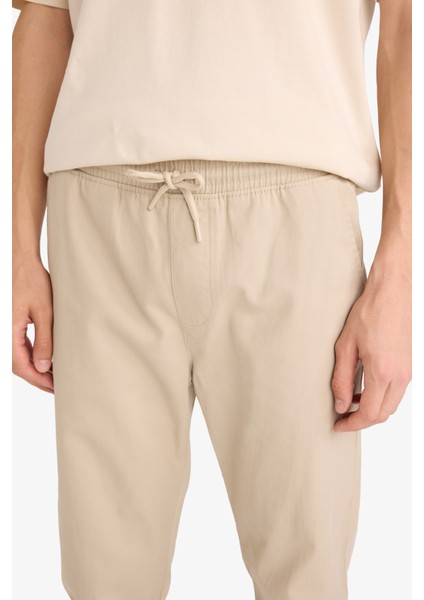 %100 Pamuk Jogger Slim Fit Dar Kesim Beli Bağcıklı Gabardin Pantolon D8607AX25SP