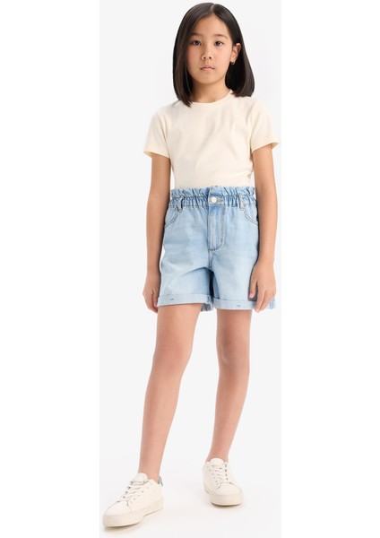 Kız Çocuk Slim Fit Dar Kesim Bisiklet Yaka Ribana Basic Düz Kısa Kollu Tişört B3054A825SM indirimleri