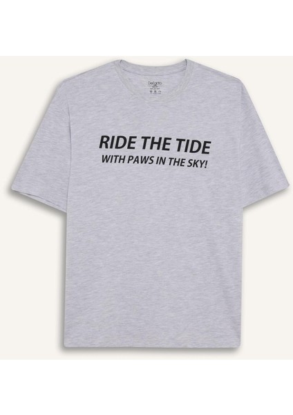 Boxy Fit Bisiklet Yaka Sırt Baskılı Kısa Kollu Tişört F4541AX25HS