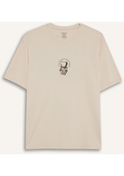 %100 Pamuk Boxy Fit Rahat Kesim Bisiklet Yaka Sırt Baskılı Kısa Kollu Tişört F8322AX25AU