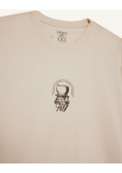 %100 Pamuk Boxy Fit Rahat Kesim Bisiklet Yaka Sırt Baskılı Kısa Kollu Tişört F8322AX25AU