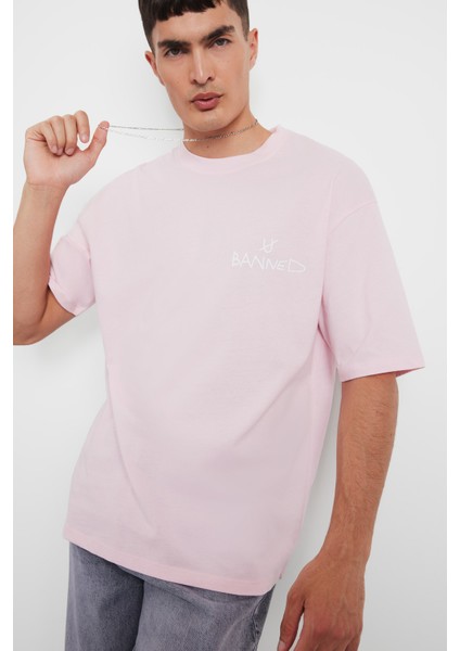 %100 Pamuk Loose Fit Rahat Kesim Bisiklet Yaka Baskılı Kısa Kollu Tişört F5732AX25AU