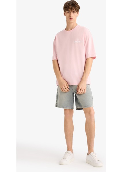 %100 Pamuk Loose Fit Rahat Kesim Bisiklet Yaka Baskılı Kısa Kollu Tişört F5732AX25AU indirimleri