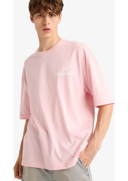 %100 Pamuk Loose Fit Rahat Kesim Bisiklet Yaka Baskılı Kısa Kollu Tişört F5732AX25AU