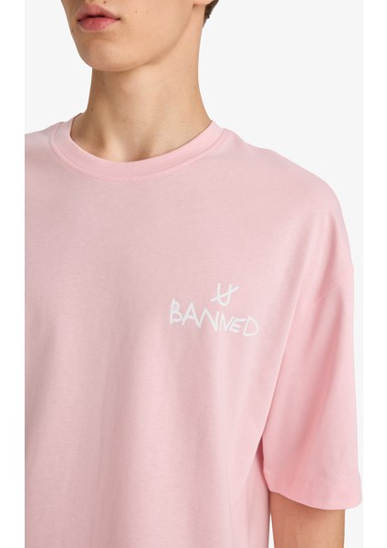 %100 Pamuk Loose Fit Rahat Kesim Bisiklet Yaka Baskılı Kısa Kollu Tişört F5732AX25AU