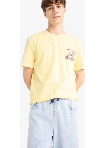 Regular Fit Bisiklet Yaka Baskılı Kısa Kollu Tişört F8542AX25HS