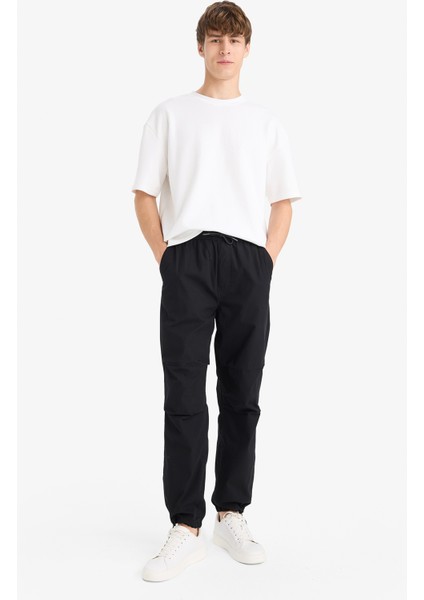 %100 Pamuk Wide Leg Beli Bağcıklı Lastikli Paraşüt Jogger Pantolon E8729AX25AU