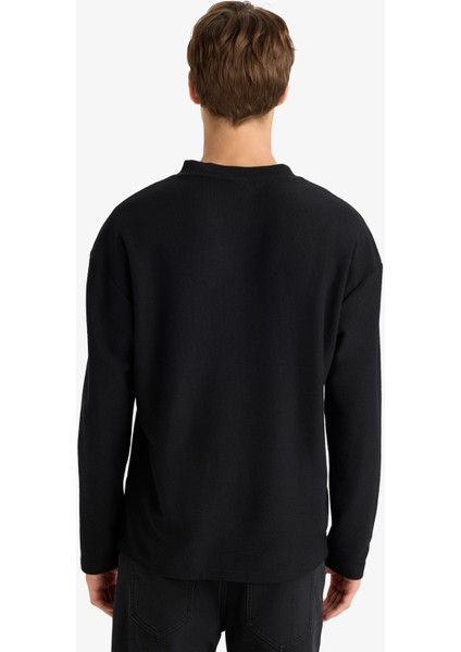 Boxy Fit Rahat Kesim Bisiklet Yaka Yumuşak Kumaş Basic Düz Sweatshirt F4642AX25AU