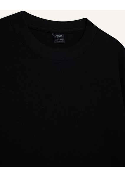 Boxy Fit Rahat Kesim Bisiklet Yaka Yumuşak Kumaş Basic Düz Sweatshirt F4642AX25AU