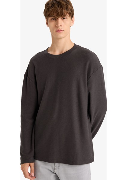Boxy Fit Rahat Kesim Bisiklet Yaka Yumuşak Kumaş Basic Düz Sweatshirt F4642AX25AU fırsatları