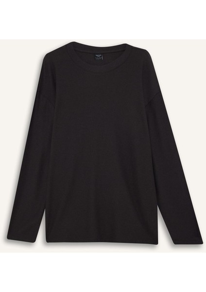 Boxy Fit Rahat Kesim Bisiklet Yaka Yumuşak Kumaş Basic Düz Sweatshirt F4642AX25AU