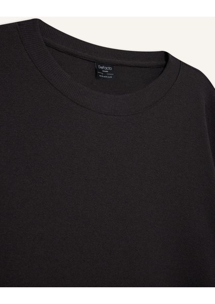 Boxy Fit Rahat Kesim Bisiklet Yaka Yumuşak Kumaş Basic Düz Sweatshirt F4642AX25AU