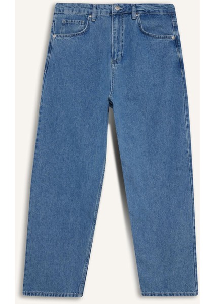 %100 Pamuk Tapered Wide Leg Fit Geniş Paça Jean Yıkamalı Pantolon F8397AX25AU