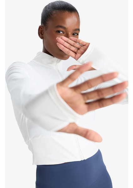 Fit Slim Fit Dar Kesim Dik Yaka Baskılı Ultra Esnek Fermuarlı Hırka E7717AX25AU