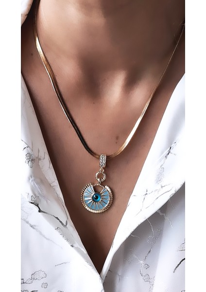 Nazar Boncuklu Italyan Zincir Halka Figür Çelilk Kolye fiyatları