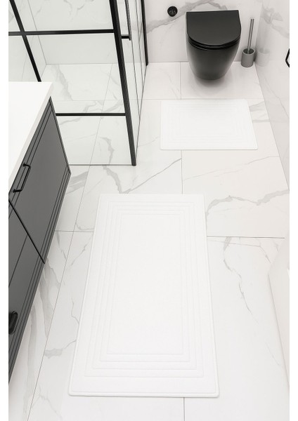 %100 Pamuk Dokuma, Su Emici, Banyo Paspas Seti, Banyo Halısı Vera 2'li Klozet Takım 60X100-60X50