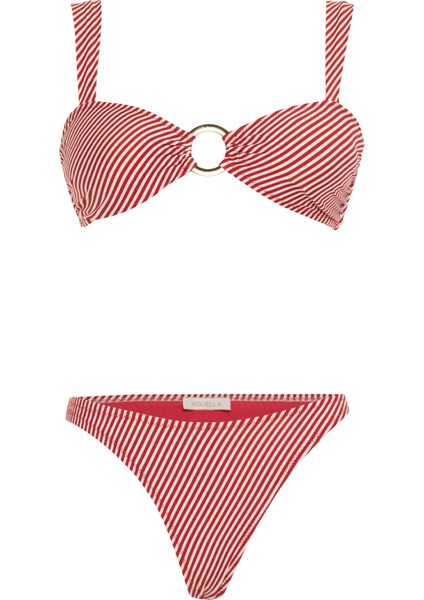 Tokalı Kırmızı Straplez Bikini