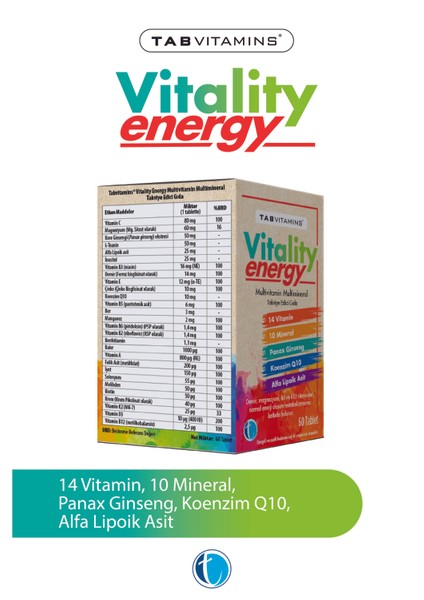 Tabvıtamıns Vitality Energy Multivitamin Multimineral 60 Tablet fiyatları
