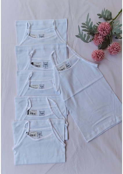 Kız Çocuk Askılı Saten Biyeli Beyaz Atlet 0187- 6 Adet