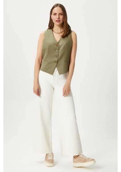 Kadın Style Açık Haki Astarlı Dokuma Yelek indirimleri