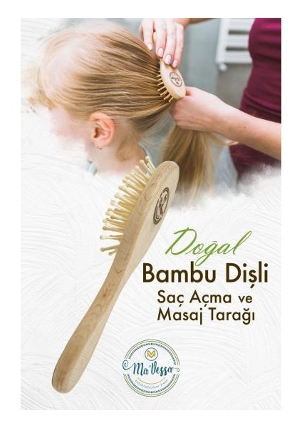 Bambu Dişli Ahşap Saç Fırçası -Tarağı